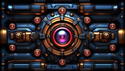 Obraz premium Futuristic Metallic Panel with Circular Lens