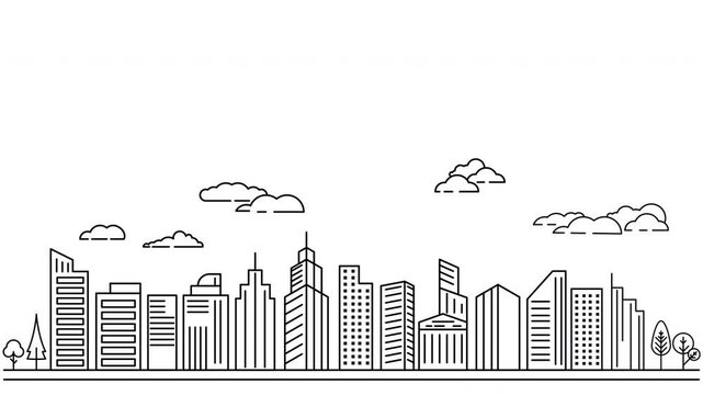 City, buildings outline animated isolated on white background