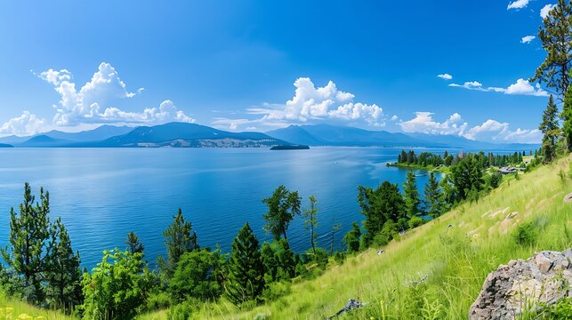 Gorgeous panorama of flathead lake in montana