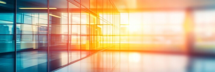 Obraz premium Abstract Corporate Skyline: Blurred Office Buildings with Window Reflections. Minimalist Urban Landscape for Business Concepts, Modern Architecture, and Corporate Identity. Elegant Design Template for