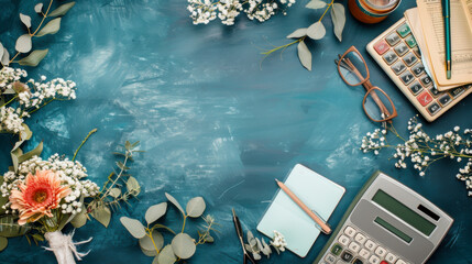 flatlay of accountant and props in the wedding