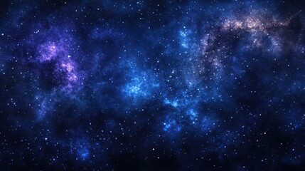 A stunning cosmic scene filled with stars and nebulae in shades of blue and purple.