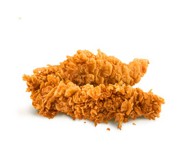 Fried Chicken breast hot crispy strips crunchy chicken tenders Two pieces isolated on a white...