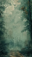 Soft, faded forest landscape with a blank space in the middle for text