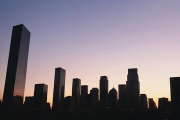 Fototapeta premium Silhouette of skyscrapers at sunset.