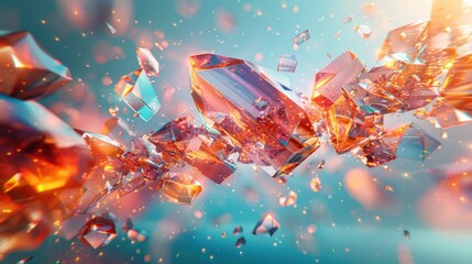 Tumbling cracked prism pattern, pale turquoise background, broken shards and colorful light effects, sleek and vibrant.