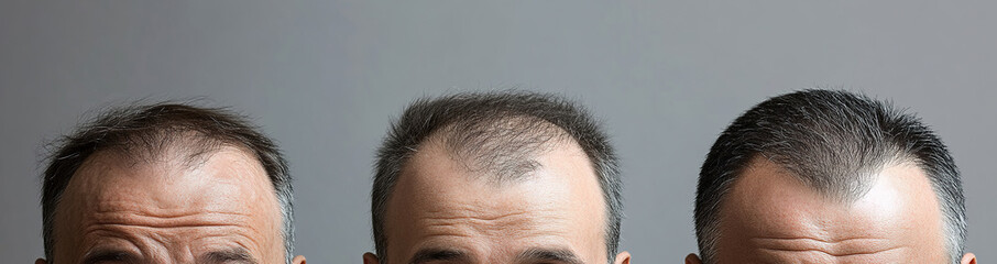 Obraz premium Man with different stages of hair loss, step by step