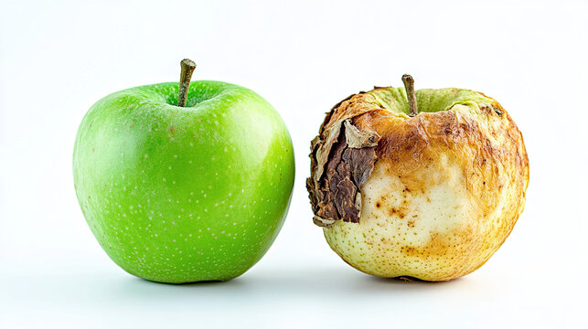 Green apple and rotten apple comparison