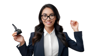 woman with a pen on transparent background