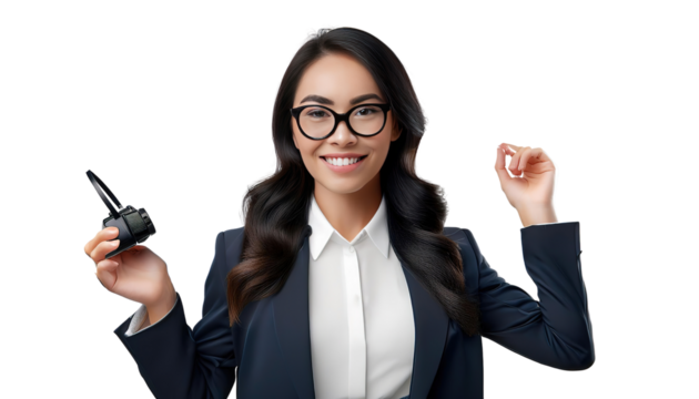 woman with a pen on transparent background