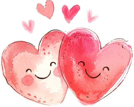 watercolor hearts smiling, love, valentine's day clip art preview