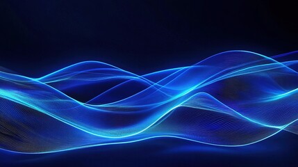Naklejka premium Glowing wave lines on a dark blue background with dynamic patterns, perfect for modern technology visuals