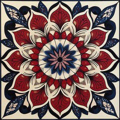 Patriotic Floral Mandala in Red, White, and Blue