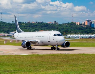 Obraz premium Airline Plane on Runway at Airport, Planes in the Background