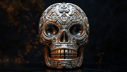 Crystal Skull from Maya Civilization Displayed on a Stone Altar in a Mysterious Setting