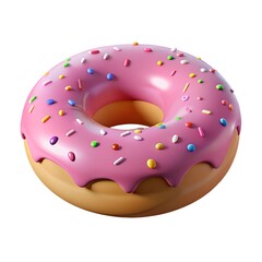 Pink donut 3D render icon isolated on white background