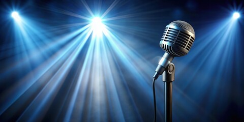 Obraz premium Microphone on stage with spotlight shining on it , performance, entertainment, music, live, event, microphone, stage