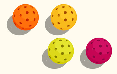 Set of colorful pickleball balls. Pickleball sports equipment for outdoor games. Sports illustration. 