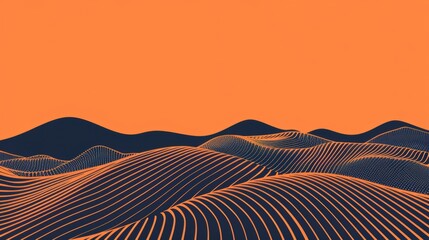 A minimalist abstract illustration of a desert landscape with orange and blue lines, creating a vibrant and modern background