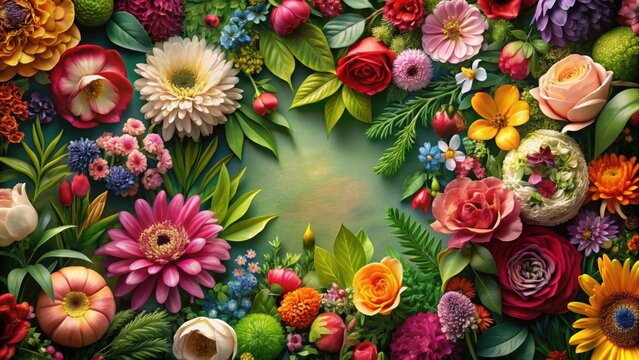 Botanical background featuring a beautiful collection of vibrant floral elements, botanical, background, flowers, leaves
