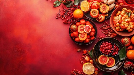 Chinese New Year with traditional symbols and festive colors, providing ample room for copy space.