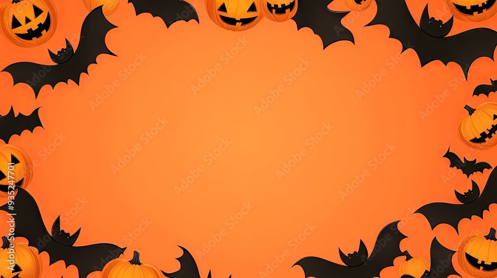 Fototapete cute cartoon bats and smiling pumpkins create a fun halloween background with a clear area in the mi
