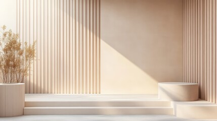Fototapeta premium 3D rendering of a sleek, modern exhibition background with clean lines and neutral tones, perfect for showcasing products, presentations, or displays.