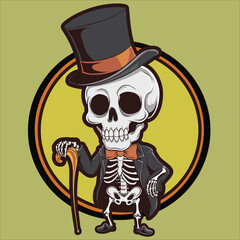 chibi skeleton and skull vector