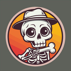 chibi skeleton and skull vector