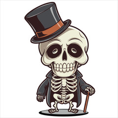 chibi skeleton and skull vector
