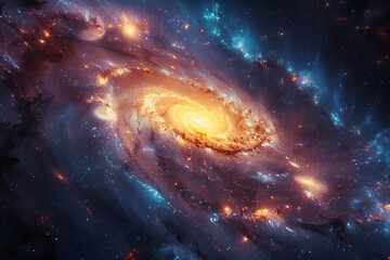 Fototapeta premium Celestial Symphony of Chaos abstract representation of universe creation where cosmic dust celestial body dance chaotic yet harmonious symphony Bright swirling galaxy merge dark void creating stunning