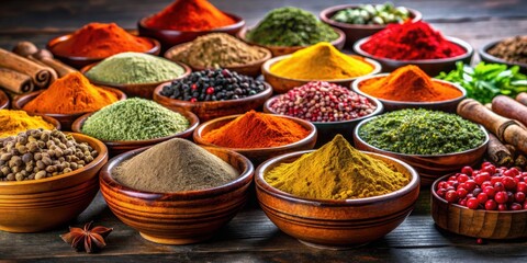 Fototapeta premium Colorful spices in a bowl, spices, colorful, vibrant, seasoning, ingredients, food, bowl, variety, vibrant, cooking, culinary
