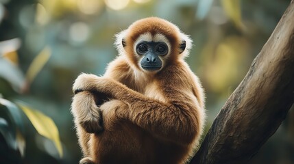 wildlife photography, authentic photo of a gibbon in natural habitat, taken with telephoto lenses, for relaxing animal wallpaper and more 