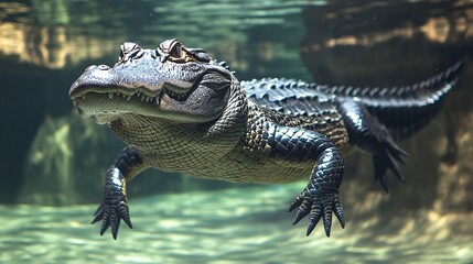 Fototapeta premium A large alligator gracefully swims in the water, showcasing the beauty of wildlife on National Wildlife Day 