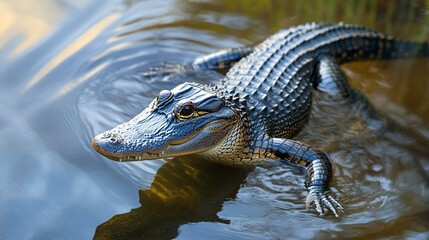 Obraz premium A large alligator gracefully swims in the water, showcasing the beauty of wildlife on National Wildlife Day