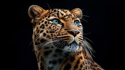 Obraz premium Majestic amur leopard portrait isolated on black background wildlife conservation image