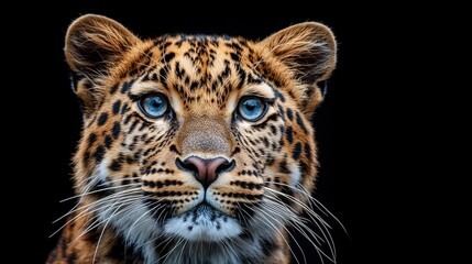 Obraz premium Majestic amur leopard portrait isolated on black background wildlife conservation image 