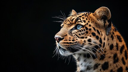 Obraz premium Majestic amur leopard portrait isolated on black background wildlife conservation image 