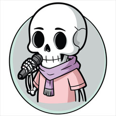 chibi skeleton and skull vector