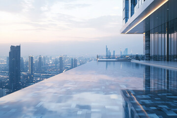 Architectural detail of a rooftop infinity pool on