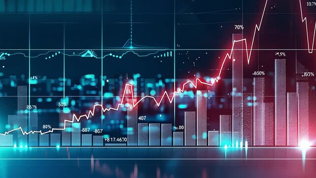Futuristic digital financial chart showing data trends, growth, and progress. Ideal for business analysis, stock market