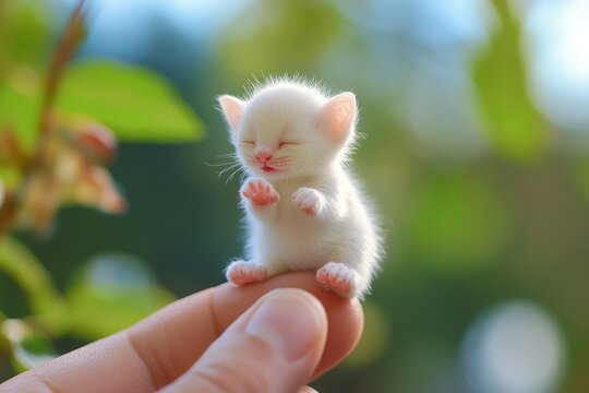 The smallest baby animal in the world and, sitting on someone's finger, is undoubtedly cute and adorable. The photo is very realistic and accurately reflects the fine features of the miniature animal.