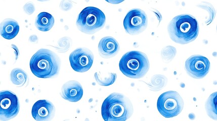 Fototapeta premium A seamless watercolor illustration of blue boho spirals with an abstract pattern, set against a white background.