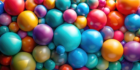 Fototapeta premium A beautiful arrangement of colorful spheres, a close view of round bubbles in purple, pink, and green, reflecting light with a bright and clean surface.