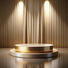 Golden Podium with Draped Curtains and Spotlight