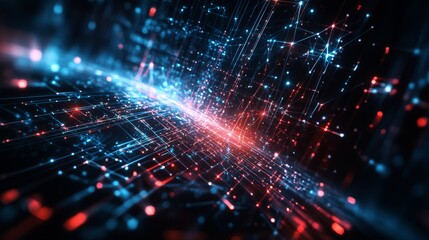 Obraz premium Abstract Digital Network with Red and Blue Lights.