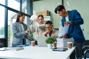 Stressed business person in a demanding career struggles with emotional burnout, overwhelmed by tasks and deadlines. exhausted and frustrated, seeking moment of relief amid her challenging workload.