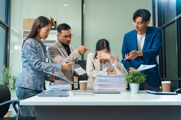 Stressed business person in a demanding career struggles with emotional burnout, overwhelmed by tasks and deadlines. exhausted and frustrated, seeking moment of relief amid her challenging workload.