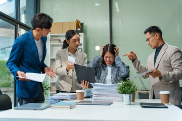 Stressed business person in a demanding career struggles with emotional burnout, overwhelmed by tasks and deadlines. exhausted and frustrated, seeking moment of relief amid her challenging workload.
