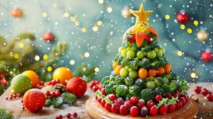 Fototapeta premium Christmas tree shaped food made from fruits and vegetables